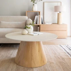 alinea Table Basse*Table basse ronde en céramique et bois D80cm - Beige