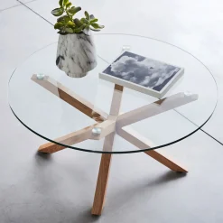 alinea Bout De Canapé|Table Basse*Table basse ronde en verre et piétement métal effet bois - Transparent