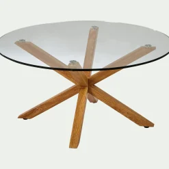alinea Bout De Canapé|Table Basse*Table basse ronde en verre et piétement métal effet bois - Transparent