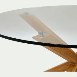 alinea Bout De Canapé|Table Basse*Table basse ronde en verre et piétement métal effet bois - Transparent