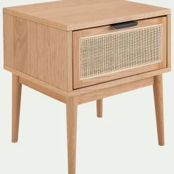 alinea Table De Chevet*Table de chevet en bois et cannage 1 tiroir L45xl40xH50cm - Bois clair