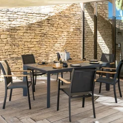 alinea Table De Jardin|Table De Salle À Manger*Table de repas jardin en duraboard et aluminium - (8 places) Noir