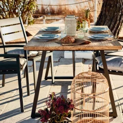 alinea Table De Jardin|Table De Salle À Manger*Table de repas jardin en magnésium effet bois et fer - (6 places) Bois clair