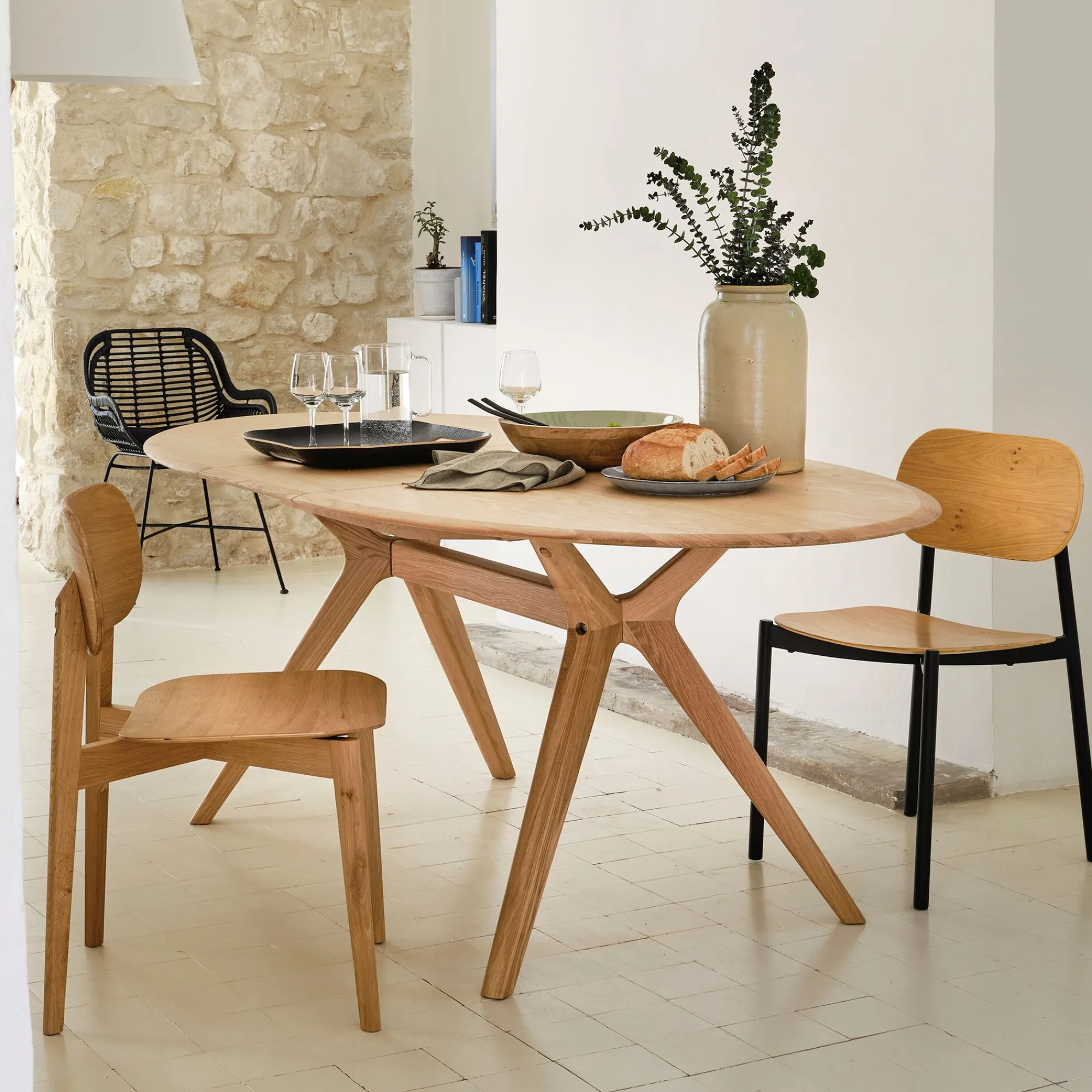 alinea Table Extensible|Table De Salle À Manger*Table de repas ovale extensible bois massif - (6 à 8 places) Bois clair