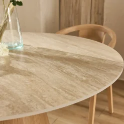 alinea Table De Salle À Manger*Table de repas ronde en bois et céramique - (4 à 6 places) Bois clair