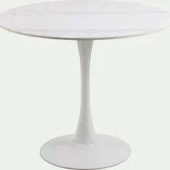 alinea Table De Salle À Manger*Table de repas ronde en bois et céramique - (4 places) Blanc
