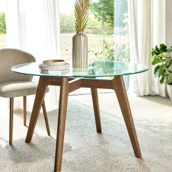 alinea Table De Salle À Manger*Table de repas ronde en verre trempé et chêne - (6 places) Bois clair
