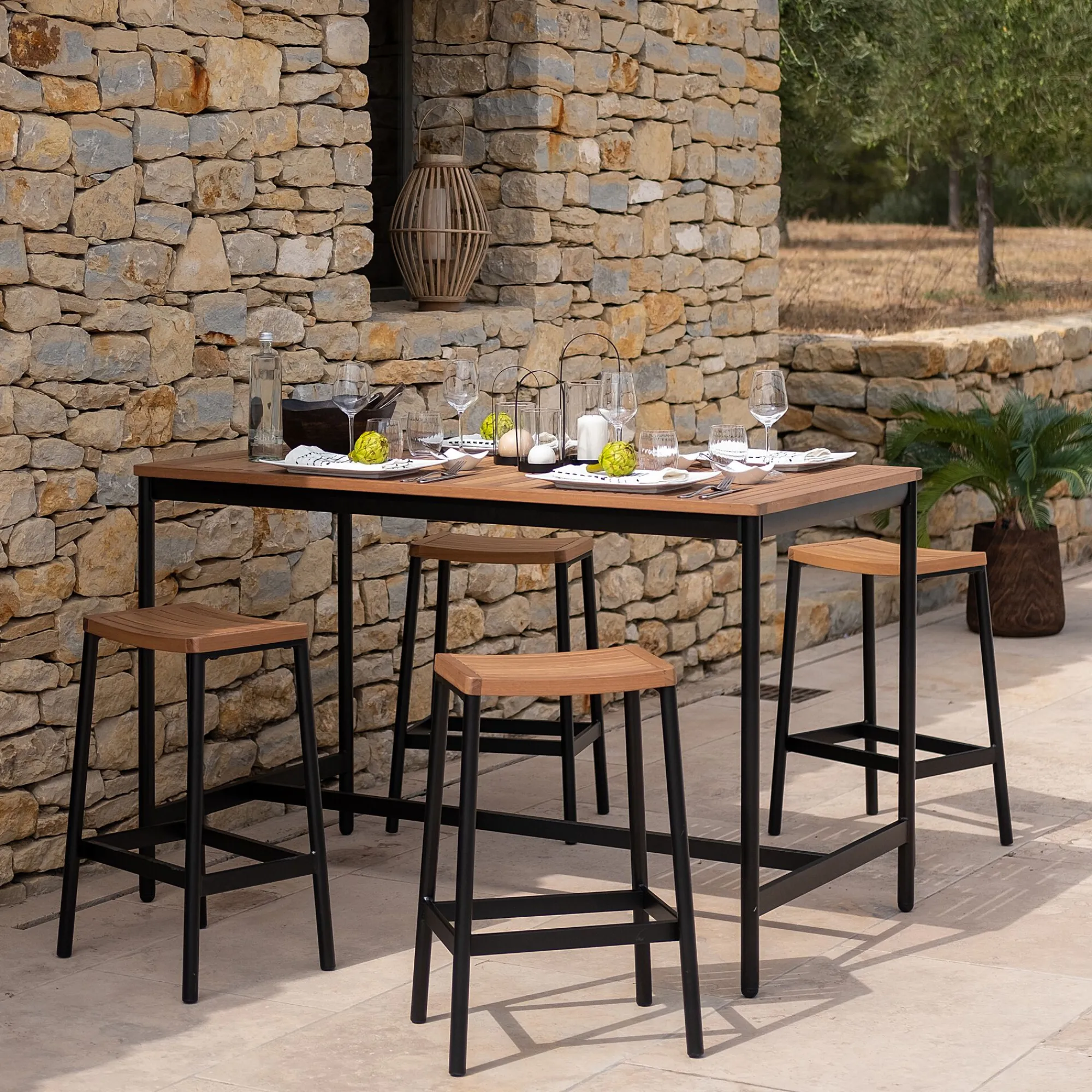 alinea Table De Jardin|Table Haute De Jardin*Table haute de repas jardin en eucalyptus - (6 places) Bois clair