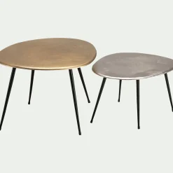 alinea Bout De Canapé|Table Basse*Tables gigognes en fonte d'aluminium - Doré