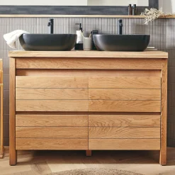 alinea Rangement De Salle De Bain*Tablette / Top pour sous-vasque double L120cm Bois clair
