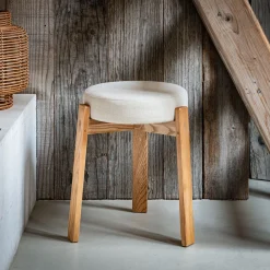 alinea Tabouret*Tabouret bas en bois de frêne et tissu H45cm - alpilles Beige