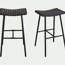 alinea Chaise De Jardin|Tabouret Haut De Bar*Tabouret de bar en fer et résine tressée H72cm - Noir