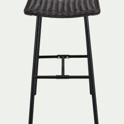 alinea Chaise De Jardin|Tabouret Haut De Bar*Tabouret de bar en fer et résine tressée H72cm - Noir