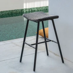 alinea Chaise De Jardin|Tabouret Haut De Bar*Tabouret de bar en fer et résine tressée H72cm - Noir