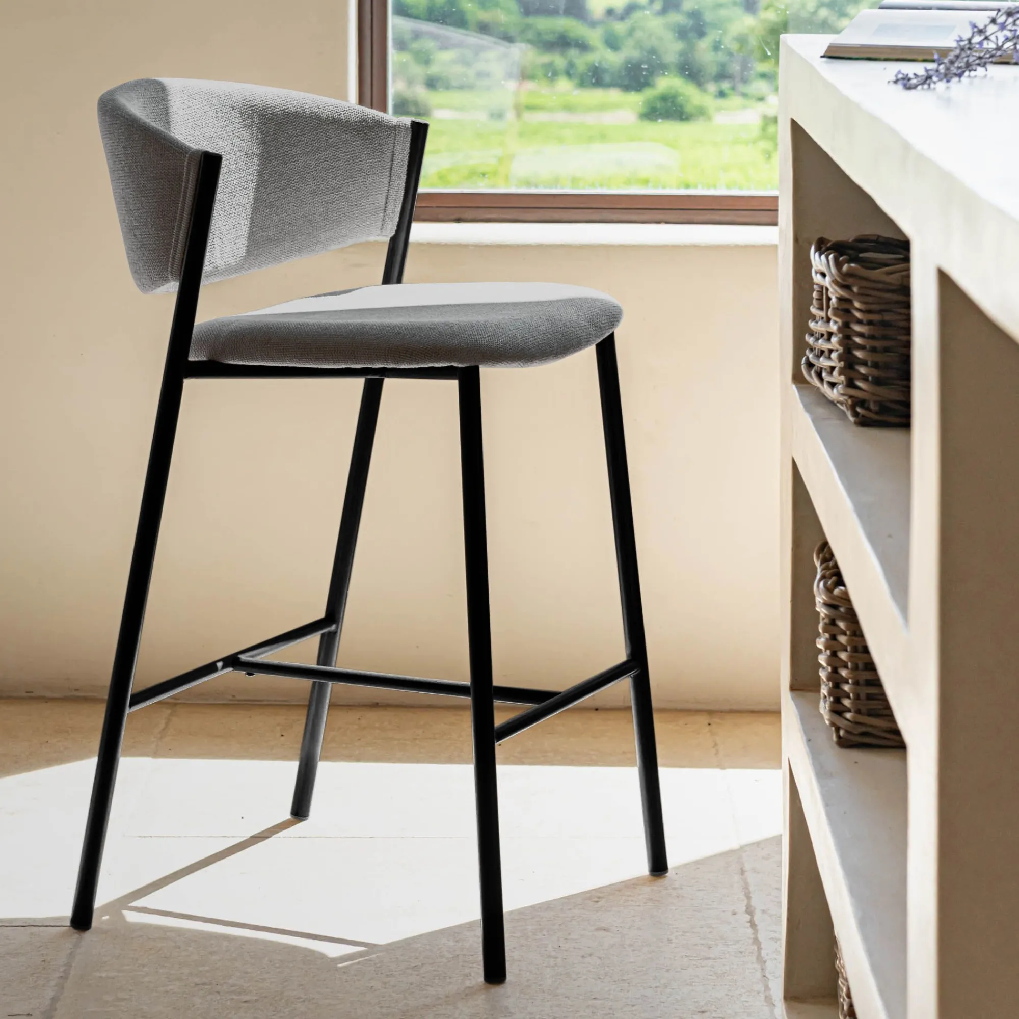 alinea Tabouret Haut De Bar*Tabouret haut de repas en tissu H66cm - Beige