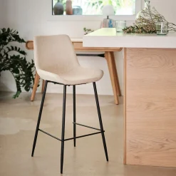 alinea Tabouret Haut De Bar*Tabouret haut de repas en tissu H65cm - Gris