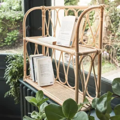 alinea Étagère Murale*Étagère murale décorative 2 tablettes en rotin - L60xH55cm Naturel