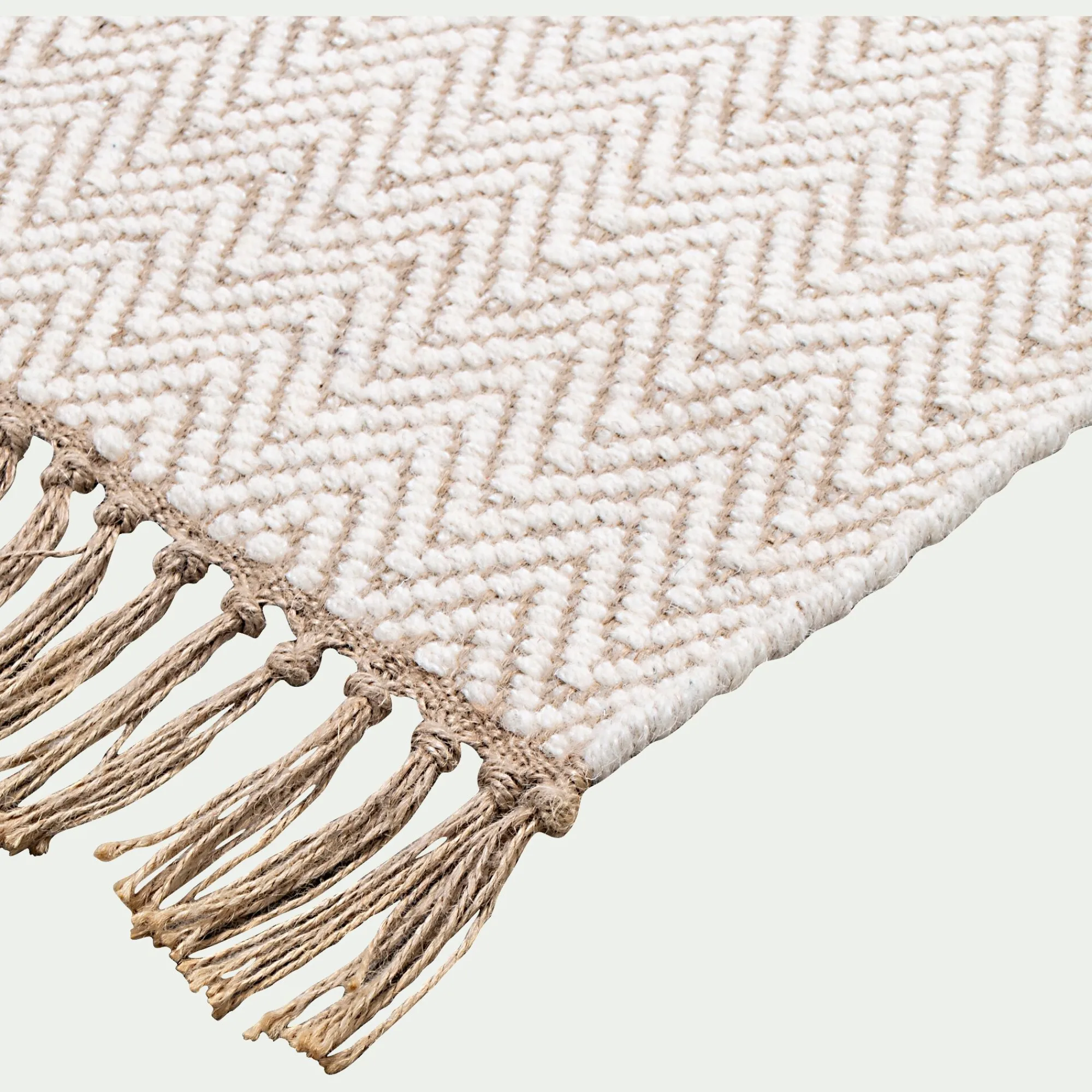 alinea Tapis En Laine|Tapis En Jute*Tapis de couloir et laine et jute - 60x200cm Blanc