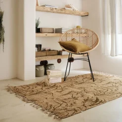 alinea Tapis En Jute|Tapis De Salon*Tapis en jute à motif végétal finition franges 120x170cm - Naturel