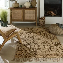 alinea Tapis En Jute|Tapis De Salon*Tapis en jute à motif végétal finition franges 120x170cm - Naturel