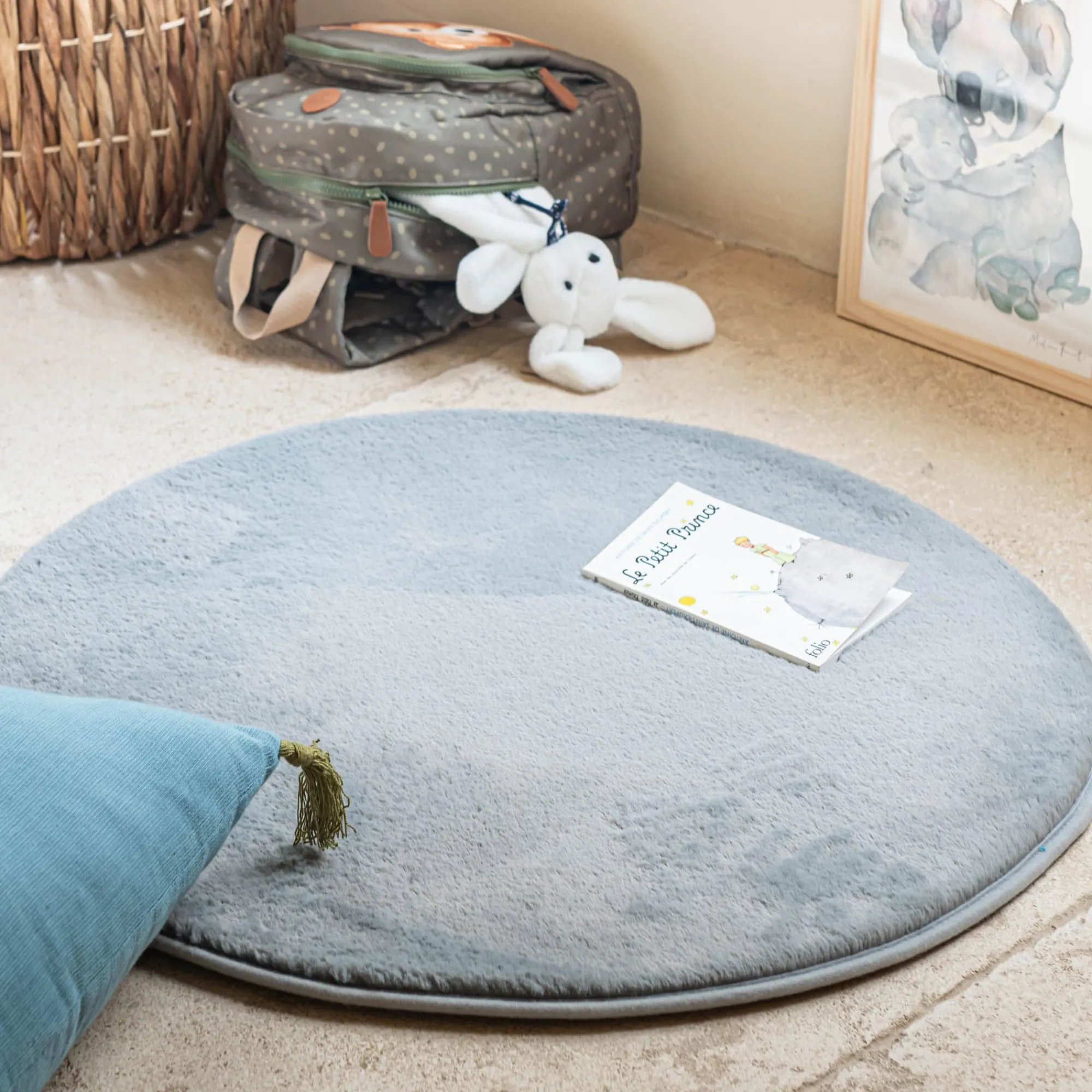 alinea Descente De Lit|Tapis Uni*Tapis rond imitation fourrure - restanque D70cm Gris