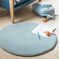 alinea Descente De Lit|Tapis Uni*Tapis rond imitation fourrure - calaluna D70cm Bleu