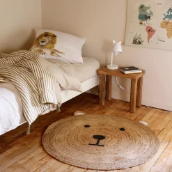 alinea Matelas Enfant|Tapis Chambre Enfant*Tapis rond motif tête d'ours en jute d100cm - Naturel