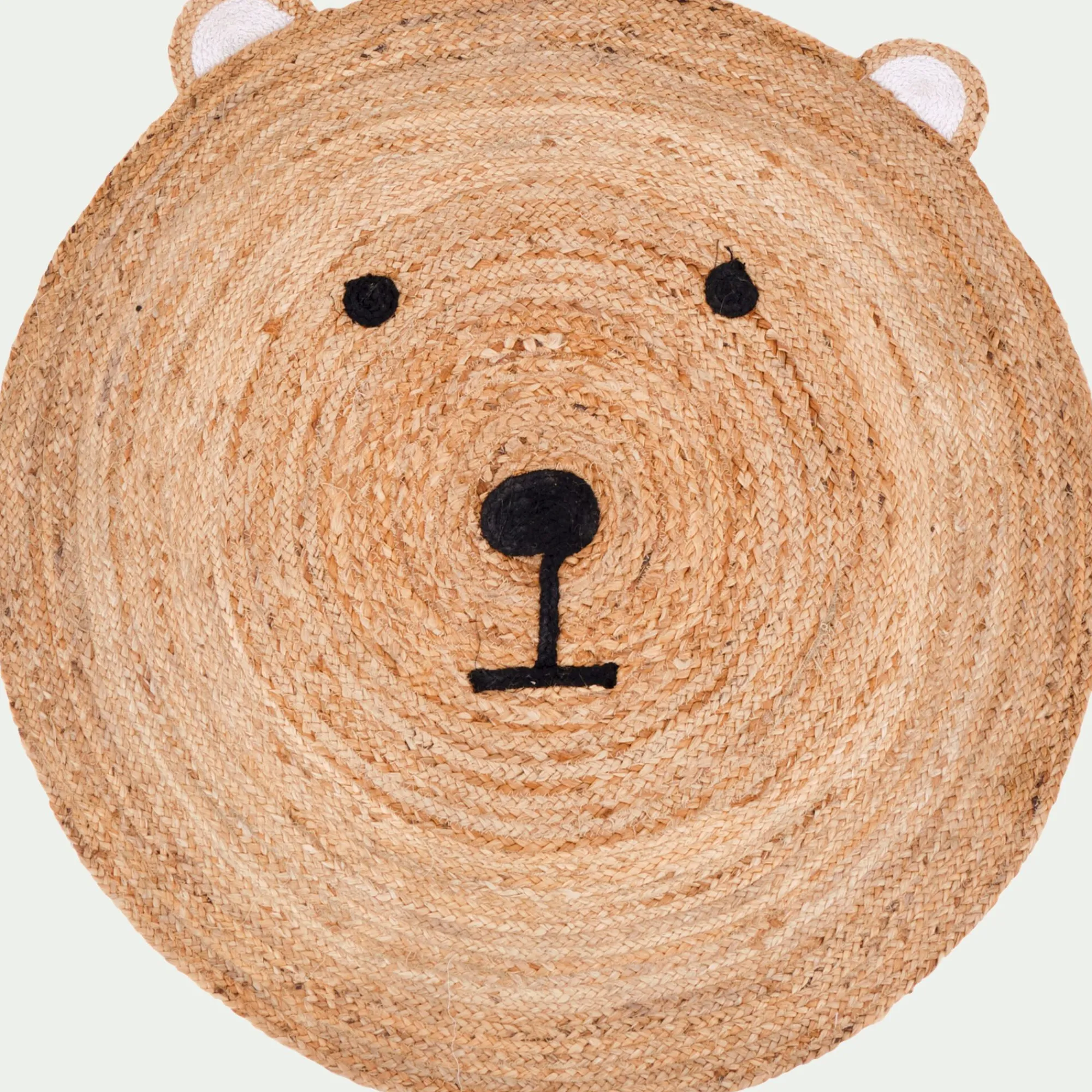 alinea Matelas Enfant|Tapis Chambre Enfant*Tapis rond motif tête d'ours en jute d100cm - Naturel