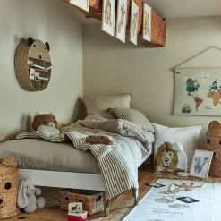 alinea Matelas Enfant|Tapis Chambre Enfant*Tapis rond motif tête d'ours en jute d100cm - Naturel