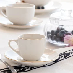 alinea Vaisselle Petit Déjeuner|Tasse Et Mug*Tasse et sous-tasse en porcelaine avec liseré doré D8cm - Blanc