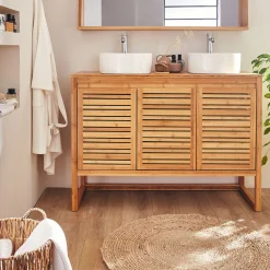alinea Rangement De Salle De Bain*Top double pour meuble sous-vasque 120cm Bois clair