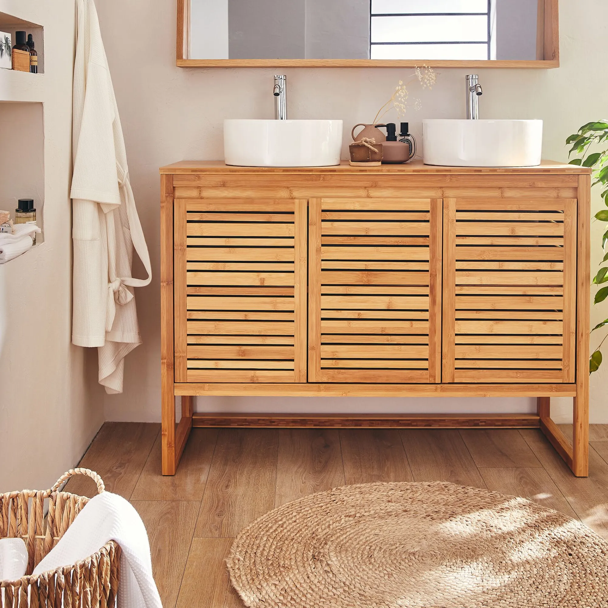 alinea Rangement De Salle De Bain*Top double pour meuble sous-vasque 120cm Bois clair